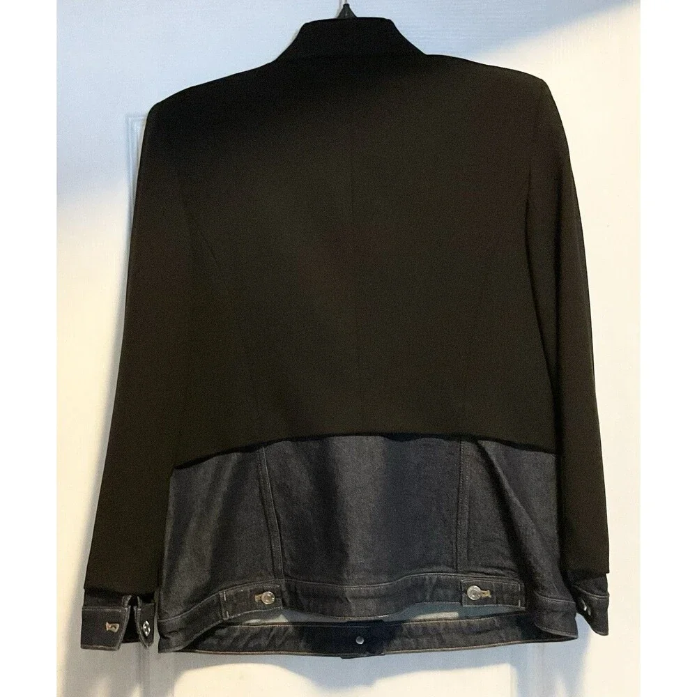 Express Women's Denim Pieced Cropped Blazer Size L, Black NWT - Picture 3 of 7